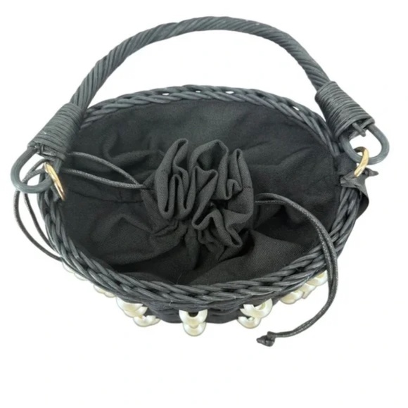 Kate Spade Target Pearl Embellished Black Woven Basket Bucket Bag Purse NWT - Picture 3 of 9